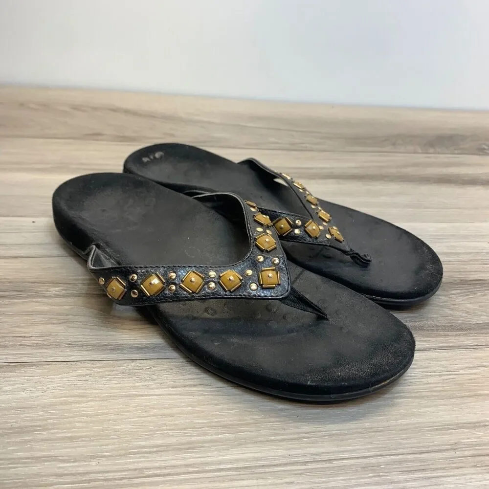 Vionic Women's Rest Floriana Thong Sandal‎ Black Flip Flops Jewels, Size 8